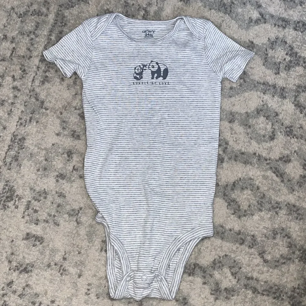 Carter’s One Piece Bodysuit 24 Month Short Sleeve Snap Striped Panda